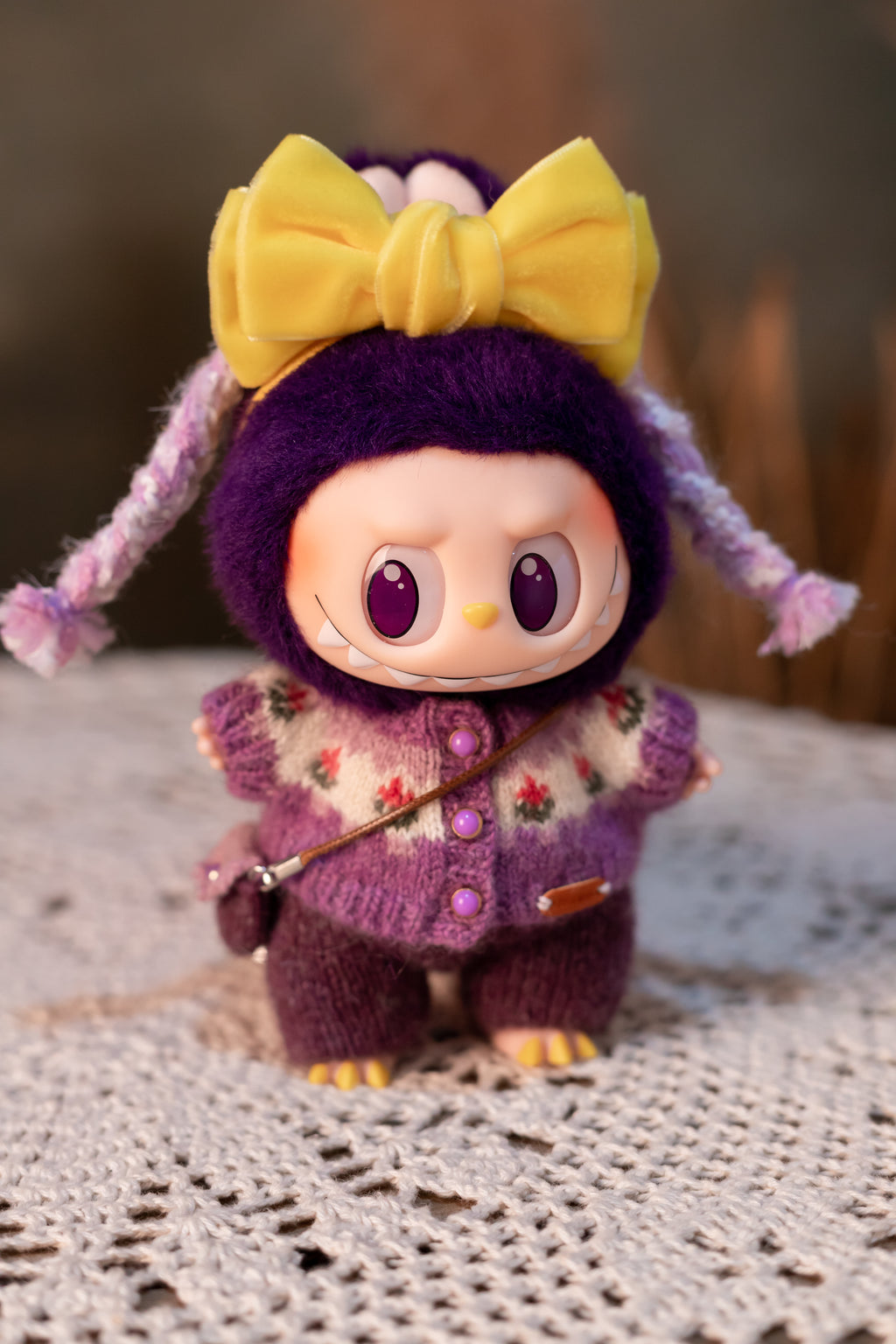 Labubu Clothes, Handmade Vintage Floral Knit, Hand-Knit Cardigan Set, Cottagecore Labubu Outfits for 15/17cm Doll