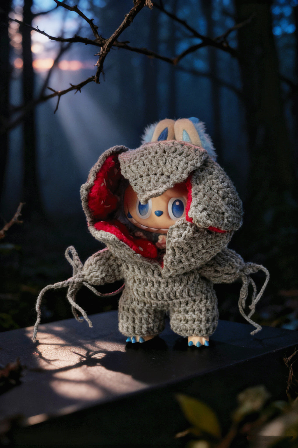 Handmade Crochet BuBu Suit with Poseable Hood & Light-Up Message Pillow (Fits 10/15/17cm Monster Plush Dolls)