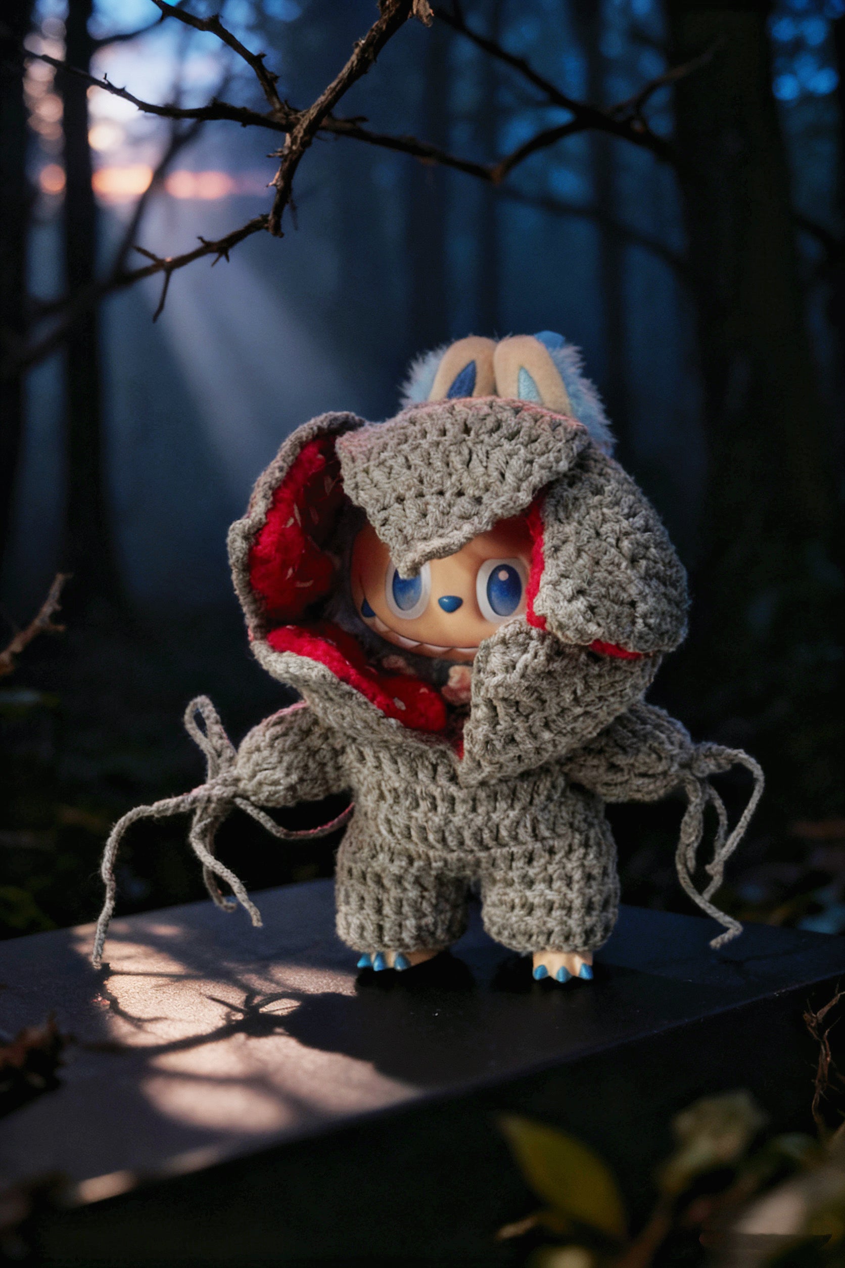 Handmade Crochet BuBu Suit with Poseable Hood & Light-Up Message Pillow (Fits 10/15/17cm Monster Plush Dolls)