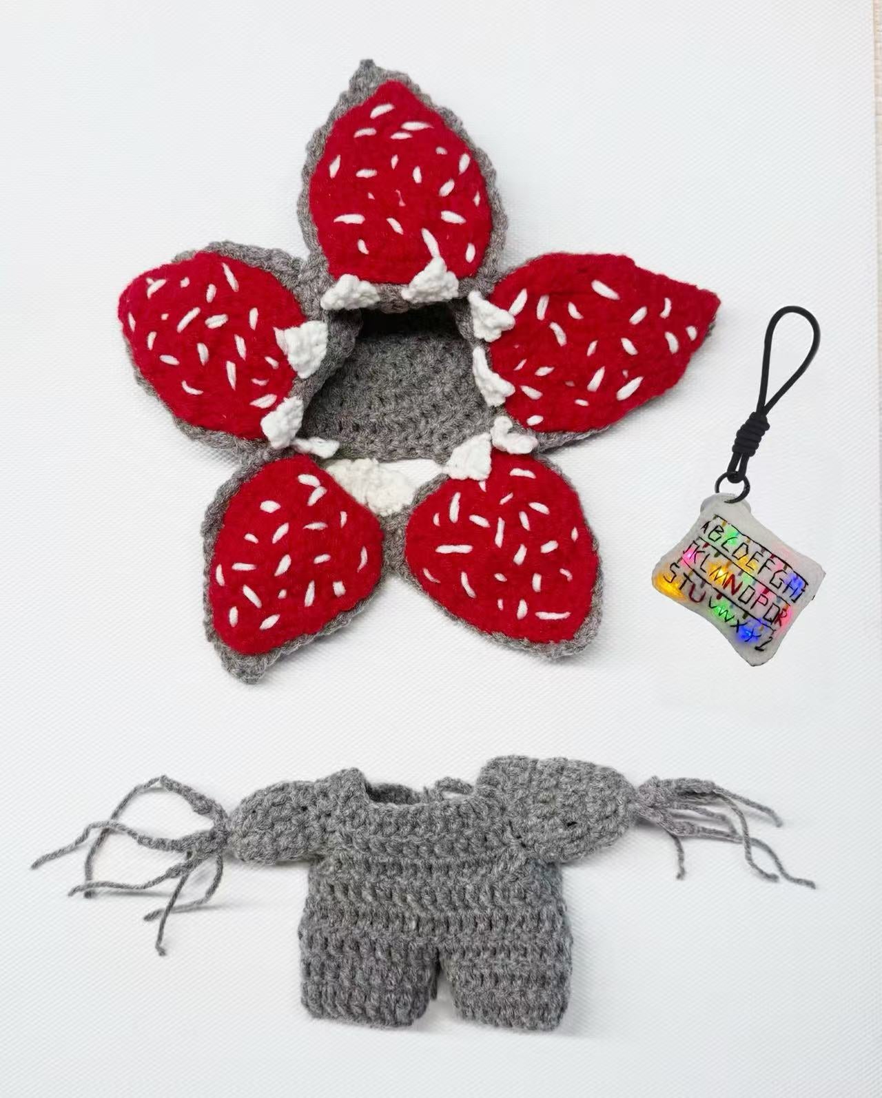 Crochet Labubu Clothes Demogorgon Stranger Things Doll Clothes for 15-17cm, Handmade knit Suit Charm 3-Piece Set