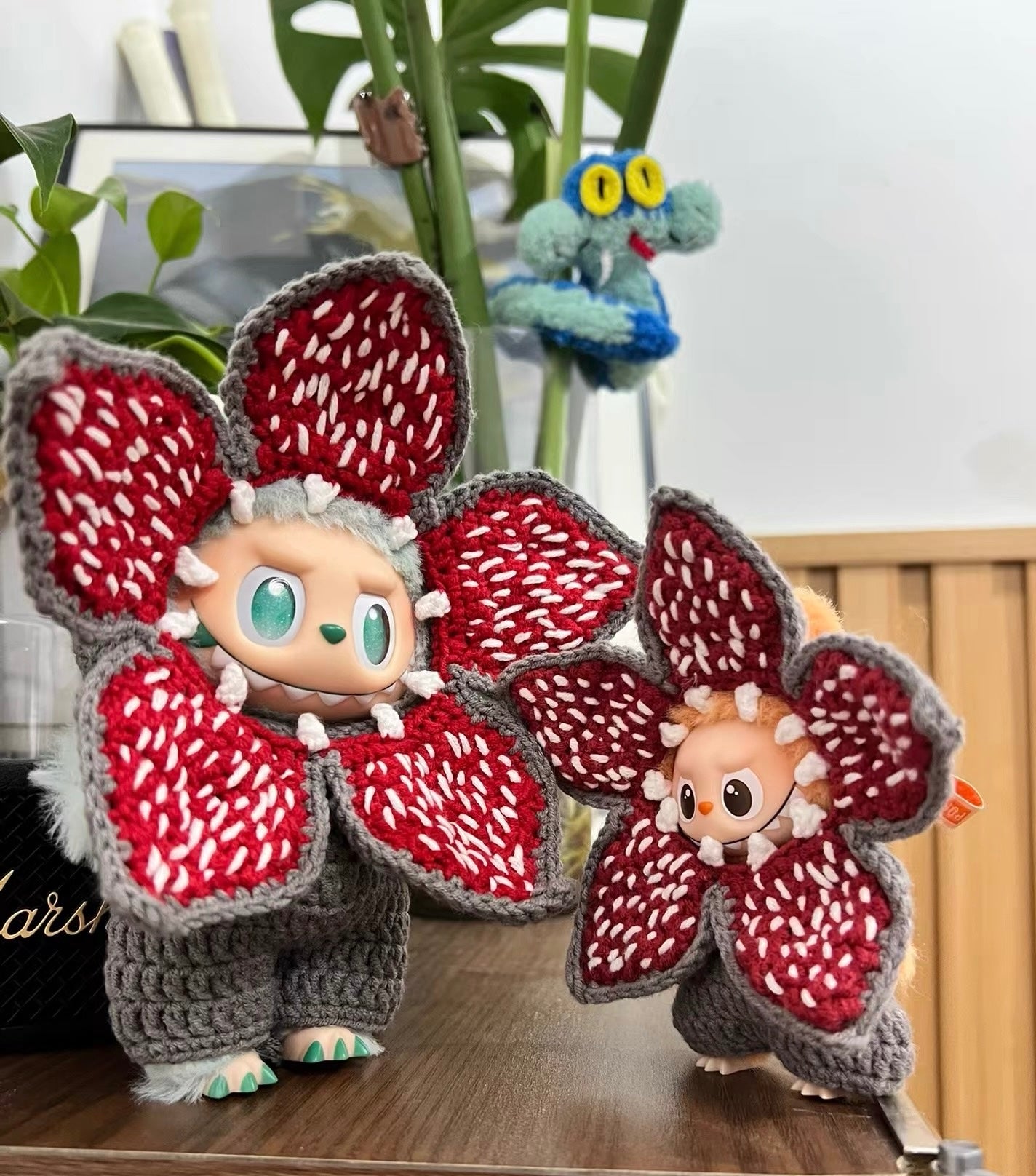 Crochet Labubu Clothes Demogorgon Stranger Things Doll Clothes for 15-17cm, Handmade knit Suit Charm 3-Piece Set