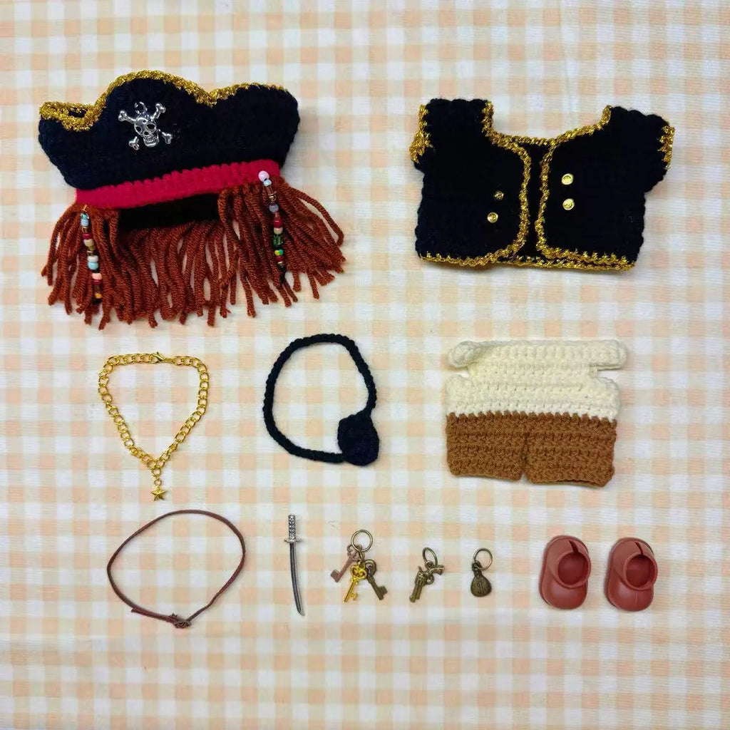 Handmade Crochet Pirate Outfit for Labubu 15/17cm Doll: Tricorn Hat & Accessories