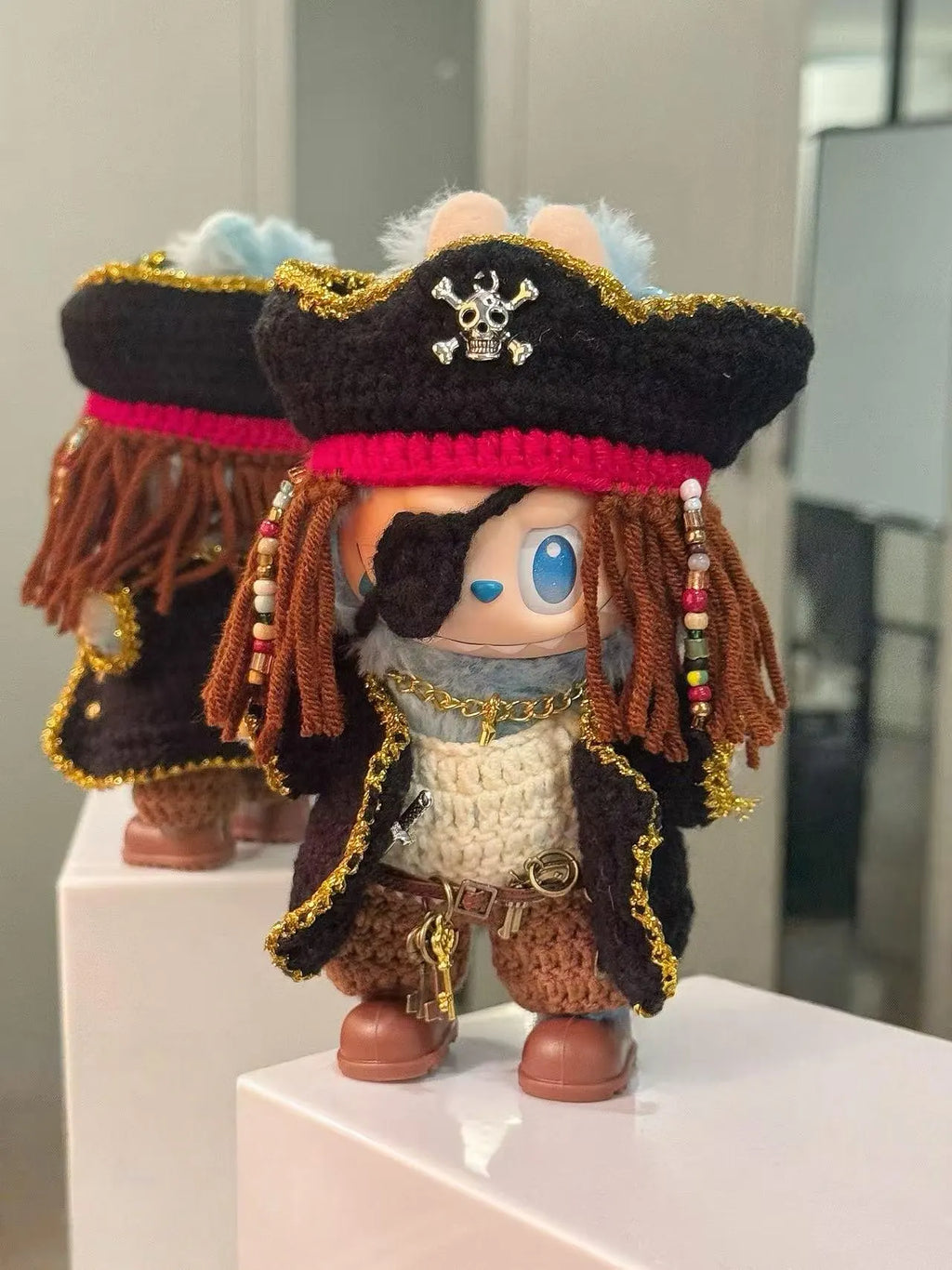 Handmade Crochet Pirate Outfit for Labubu 15/17cm Doll: Tricorn Hat & Accessories