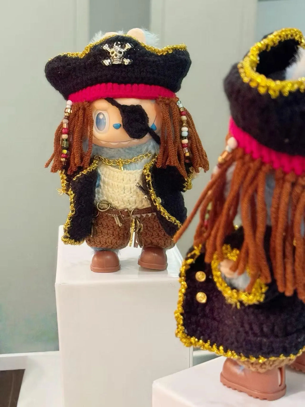 Handmade Crochet Pirate Outfit for Labubu 15/17cm Doll: Tricorn Hat & Accessories