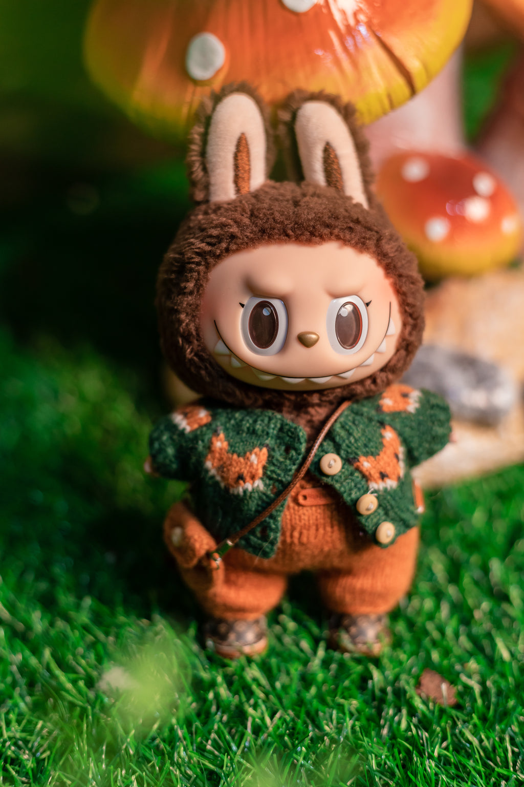 Labubu Clothes, Handmade Fox Knit, Handmade Sweater & Overalls Set, Cottagecore Labubu Outfits for 15/17cm Doll