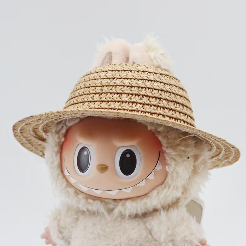 "Sunny Day" Accessory Set for Labubu Doll - Miniature Straw Hat & Retro Sunglasses (17cm)