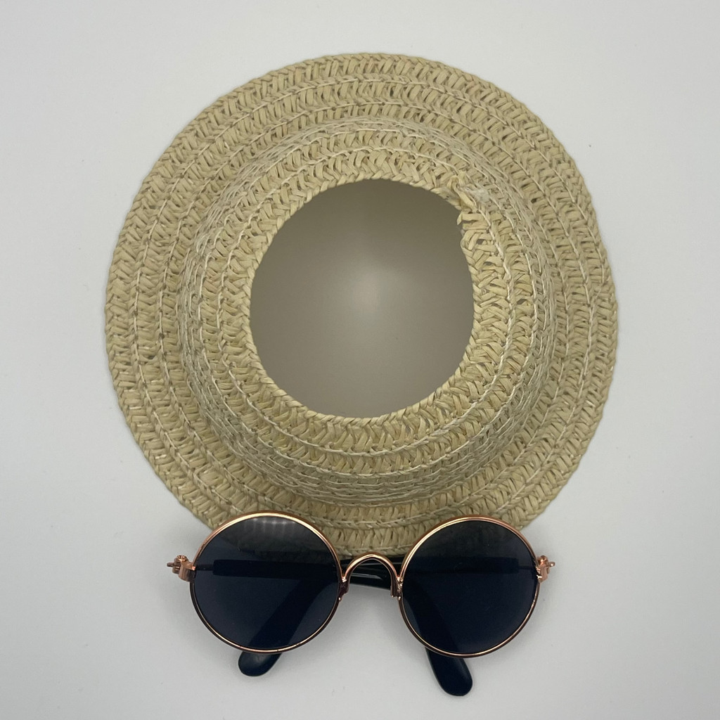 "Sunny Day" Accessory Set for Labubu Doll - Miniature Straw Hat & Retro Sunglasses (17cm)