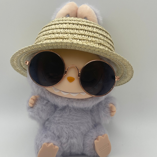 "Sunny Day" Accessory Set for Labubu Doll - Miniature Straw Hat & Retro Sunglasses (17cm)
