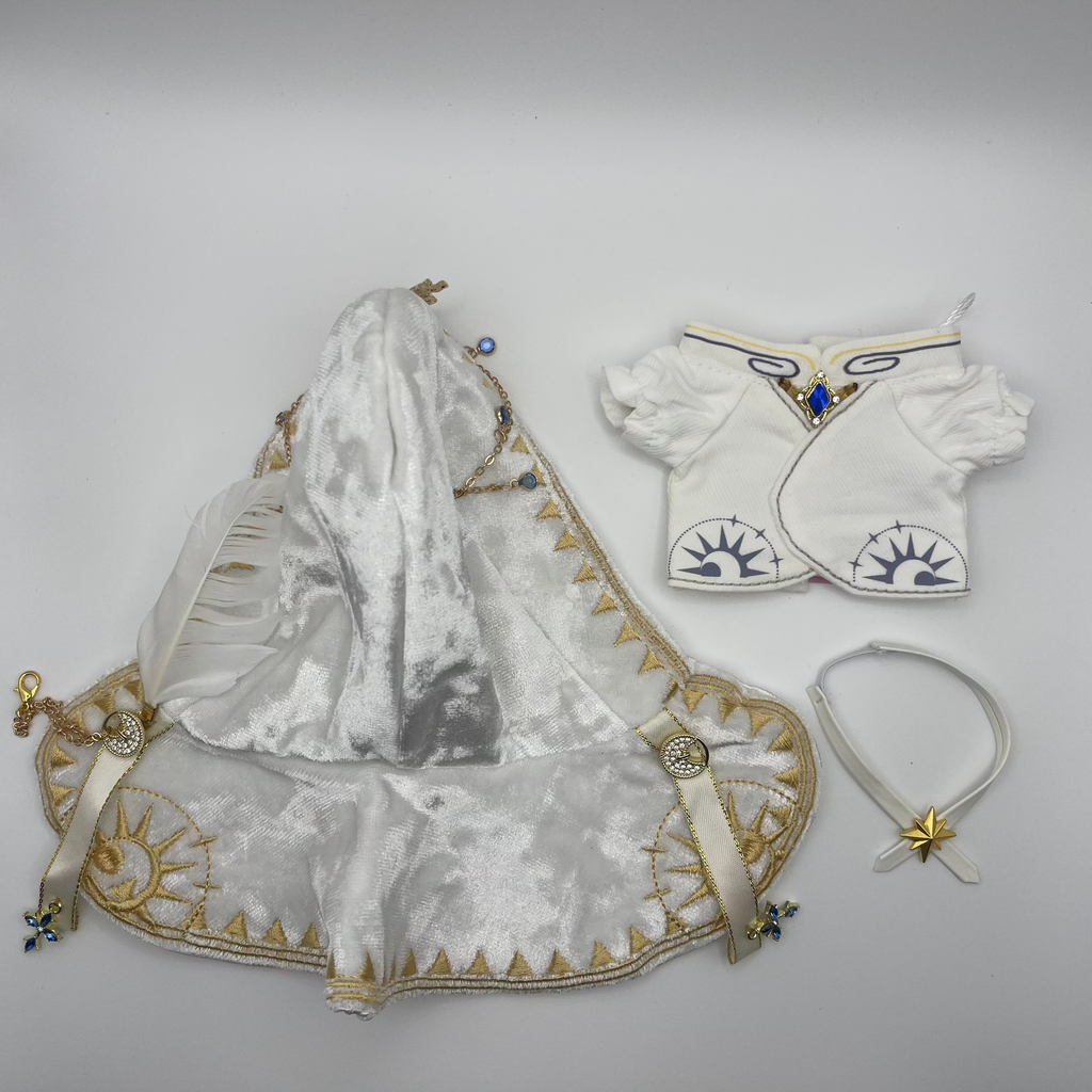 Mage Robe for Labubu Clothes - 3pc White Velvet & Gold Celestial Outfit (17cm)