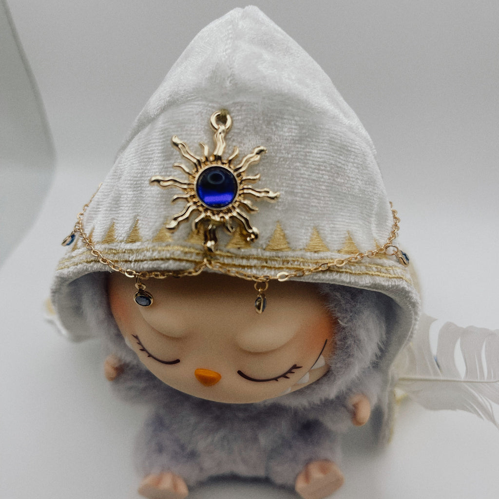 Mage Robe for Labubu Clothes - 3pc White Velvet & Gold Celestial Outfit (17cm)