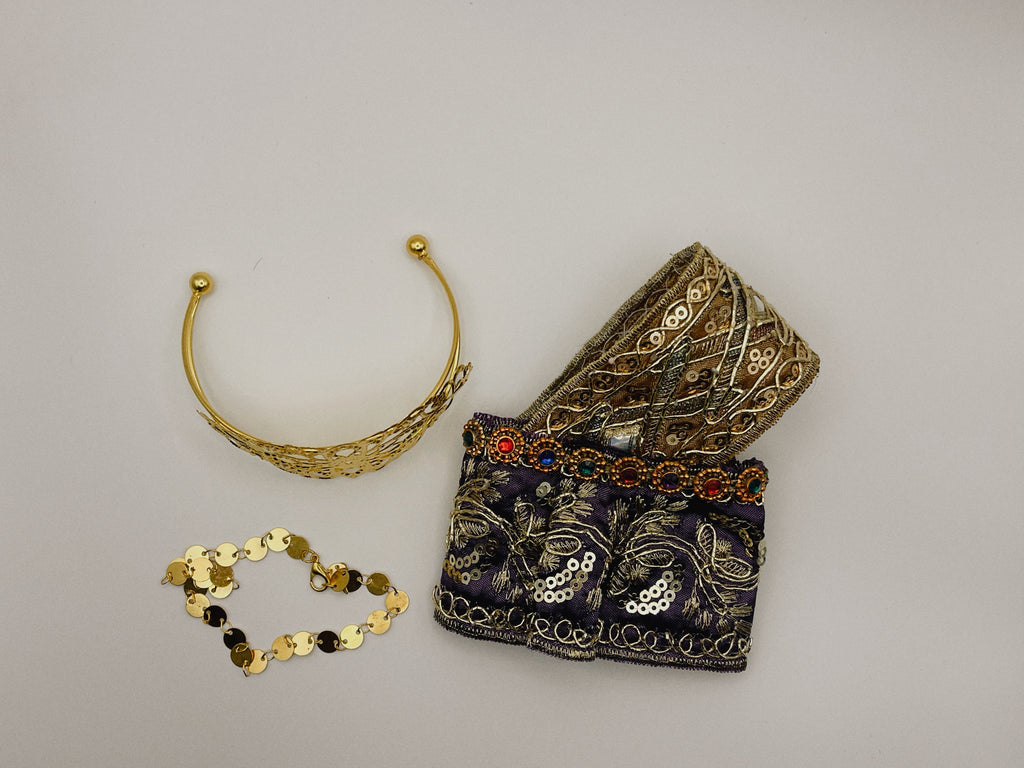 "Sultan's Treasure" Genie Outfit for Labubu Doll - 3pc Royal Set with Crown & Jewels (17cm)