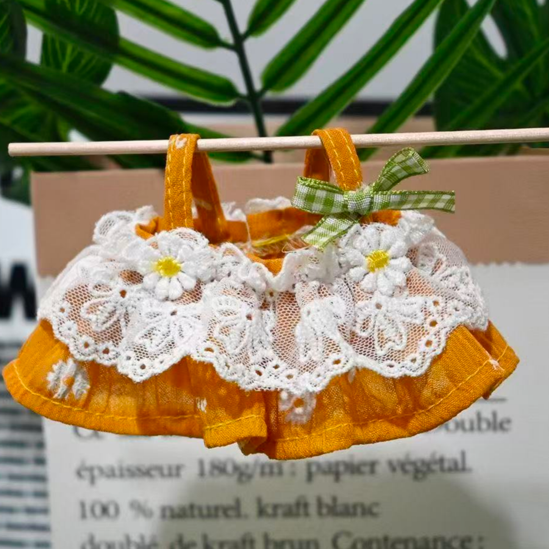 "Daisy Meadow" Dress & Hat Set for Labubu Doll - 2pc Country Style Outfit (17cm)