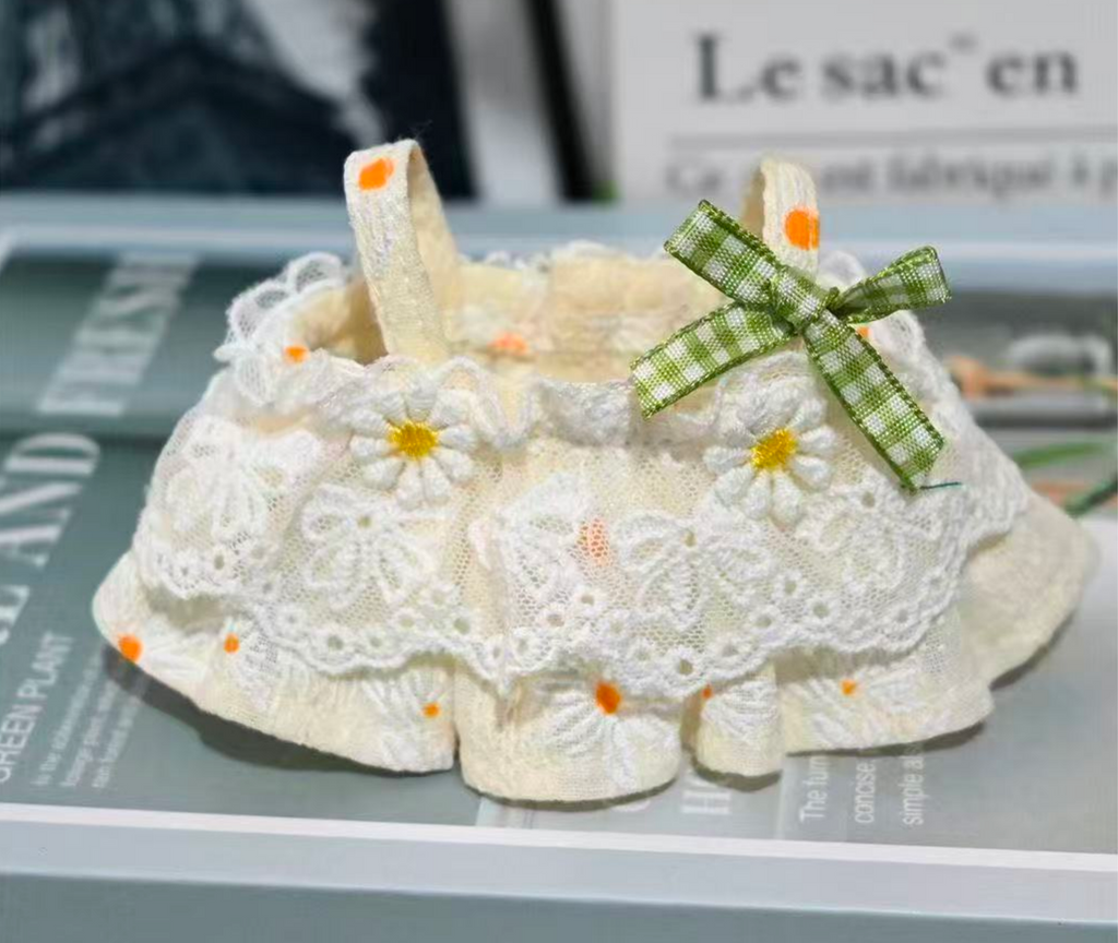 "Daisy Meadow" Dress & Hat Set for Labubu Doll - 2pc Country Style Outfit (17cm)