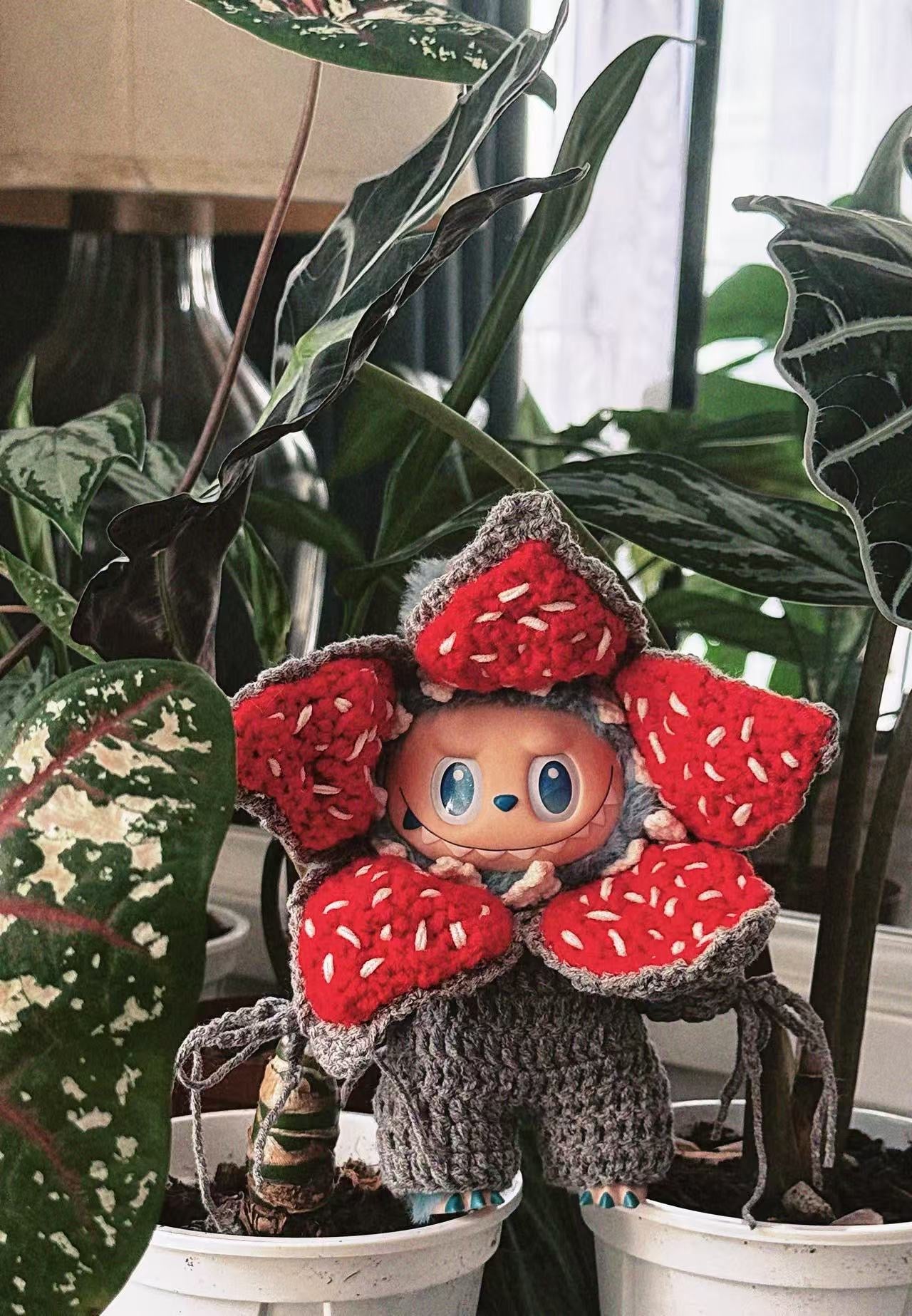 Crochet BuBu Outfit Demogorgon Stranger Things Doll Clothes for 15-17cm, Handmade knit Suit Charm 3-Piece Set