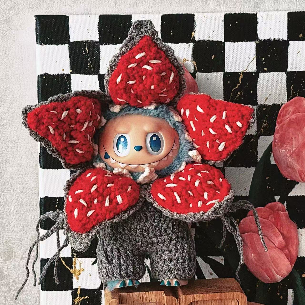 Crochet BuBu Outfit Demogorgon Stranger Things Doll Clothes for 15-17cm, Handmade knit Suit Charm 3-Piece Set