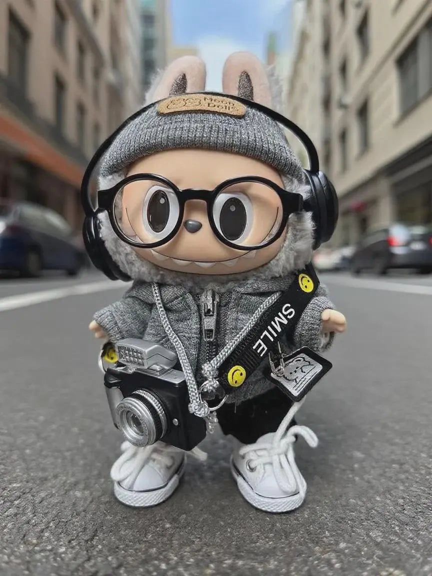"Street Photographer" Set for Labubu Doll - 7pc Hoodie & Accessories Outfit - Pop Mart Fashion