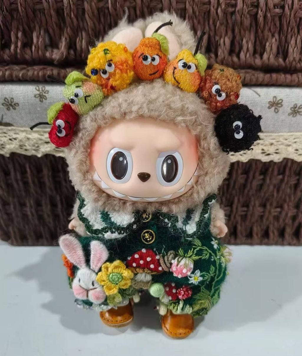 Handmade Labubu Clothes, Enchanted Forest Knitting Labubu Outfits with Embroidery, Bunny Mushroom Sweater for 15/17cm Pop Mart Labubu