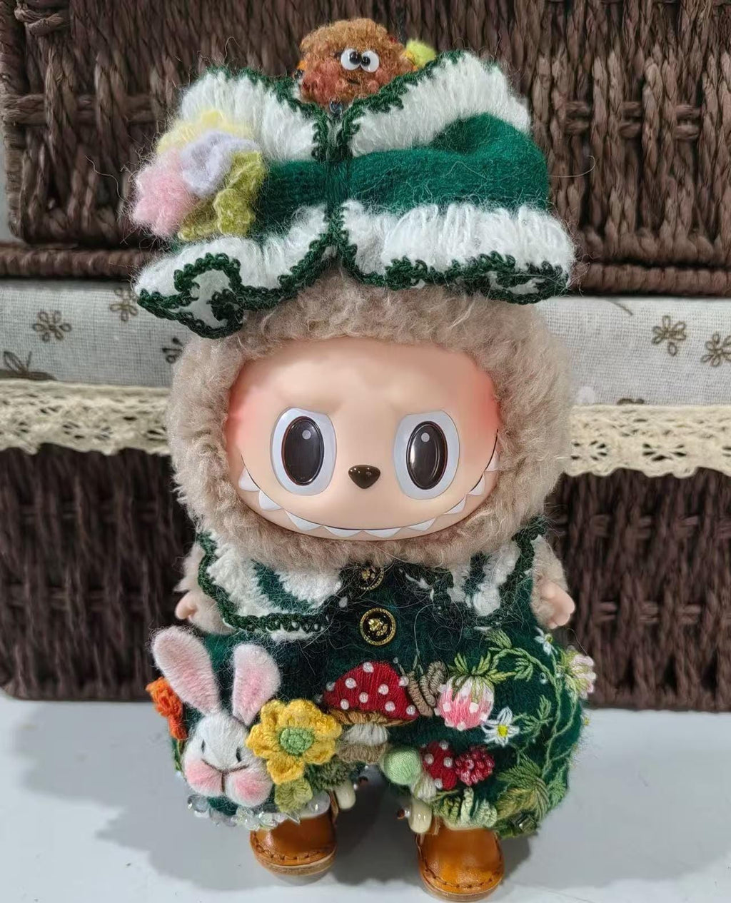 Handmade Labubu Clothes, Enchanted Forest Knitting Labubu Outfits with Embroidery, Bunny Mushroom Sweater for 15/17cm Pop Mart Labubu
