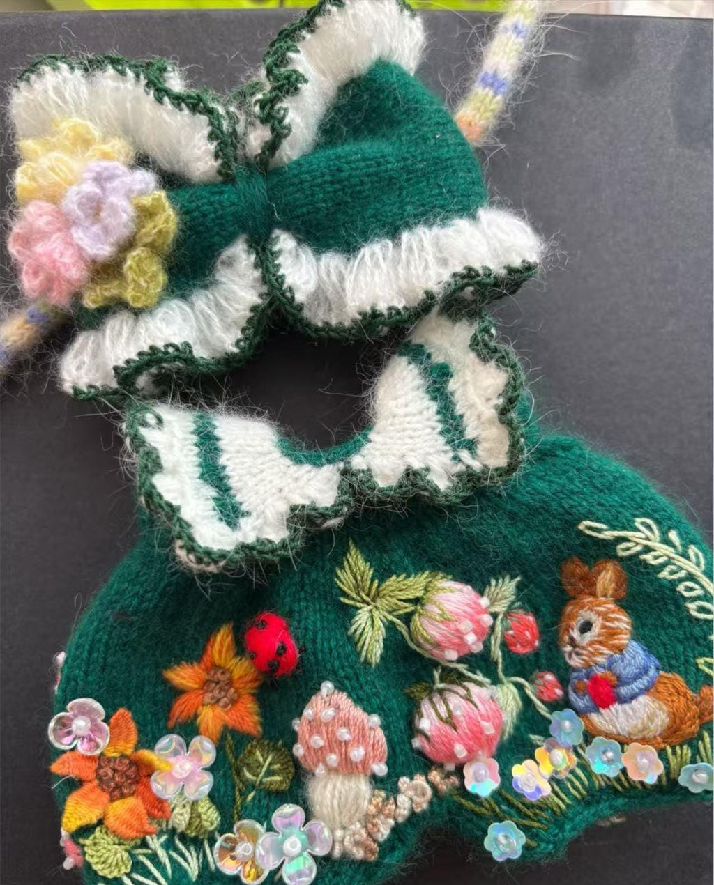 Handmade Labubu Clothes, Enchanted Forest Knitting Labubu Outfits with Embroidery, Bunny Mushroom Sweater for 15/17cm Pop Mart Labubu