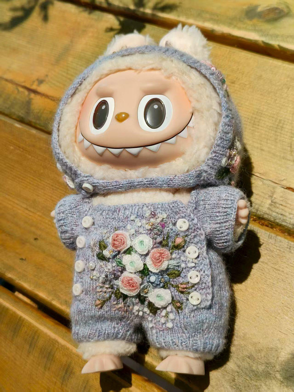 Handmade Labubu Clothes, Embroidered Floral Doll Romper, Hand-Knitting Bouquet Outfit, Romantic Cottagecore Set for 15/17cm Labubu outfits