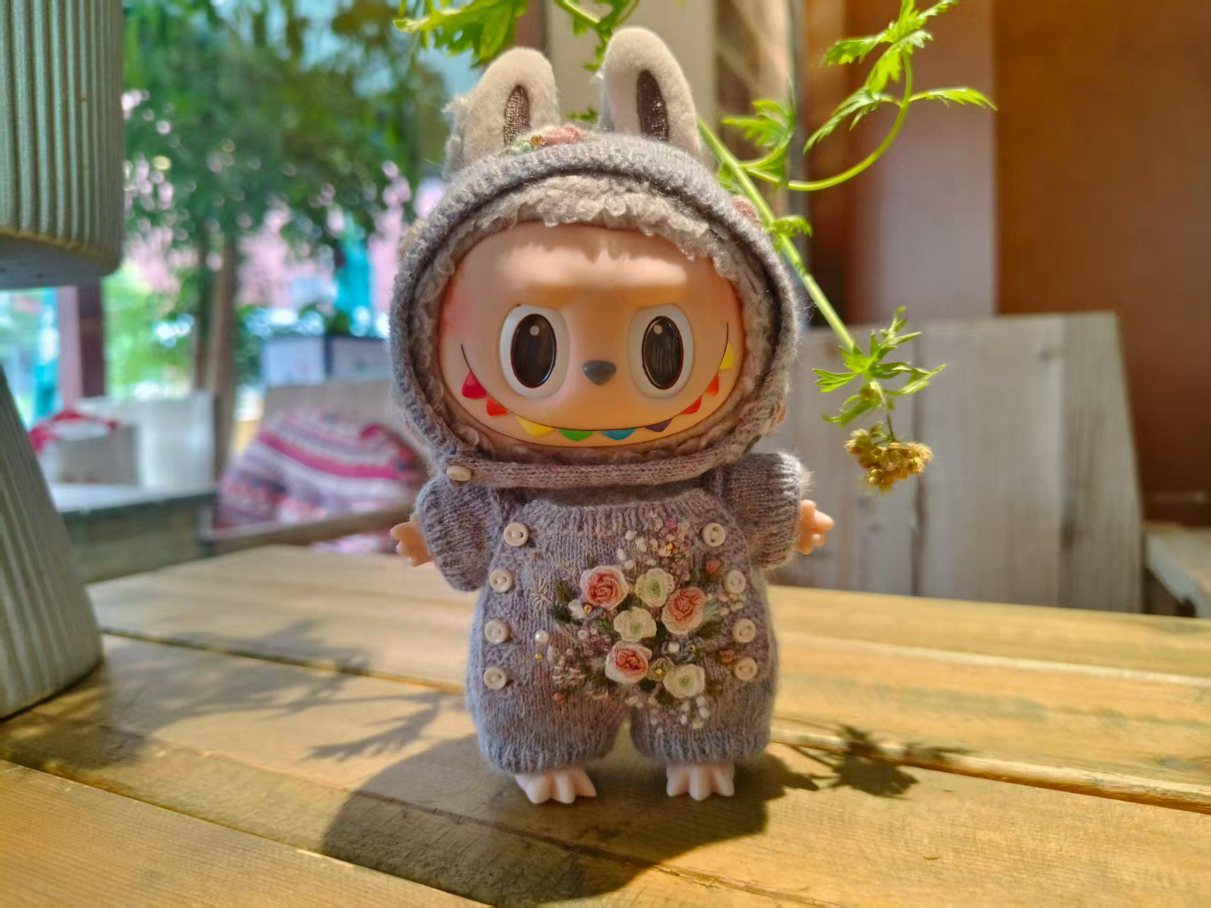 Handmade Labubu Clothes, Embroidered Floral Doll Romper, Hand-Knitting Bouquet Outfit, Romantic Cottagecore Set for 15/17cm Labubu outfits