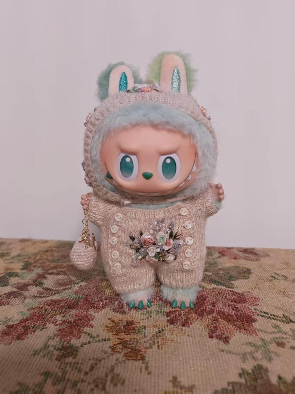 Handmade Labubu Clothes, Embroidered Floral Doll Romper, Hand-Knitting Bouquet Outfit, Romantic Cottagecore Set for 15/17cm Labubu outfits