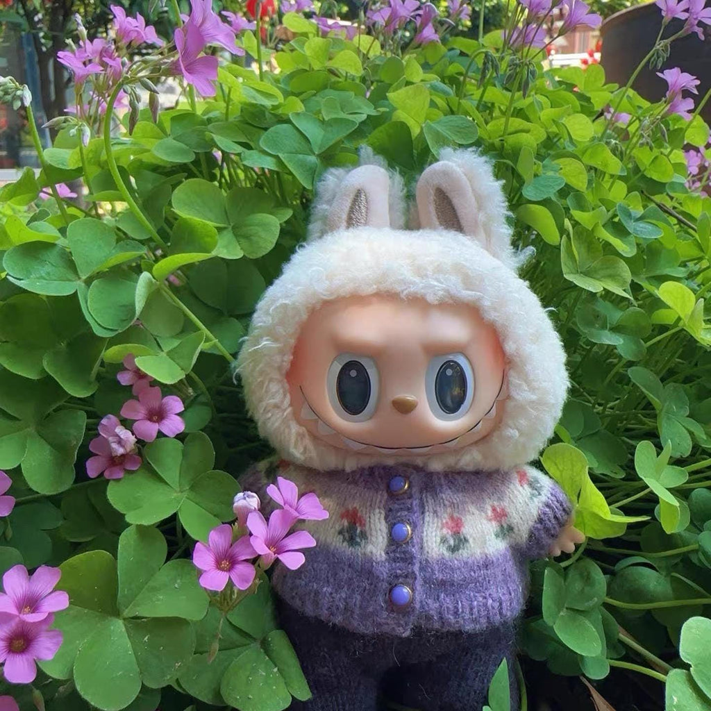 Labubu Clothes, Handmade Vintage Floral Knit, Hand-Knit Cardigan Set, Cottagecore Labubu Outfits for 15/17cm Doll