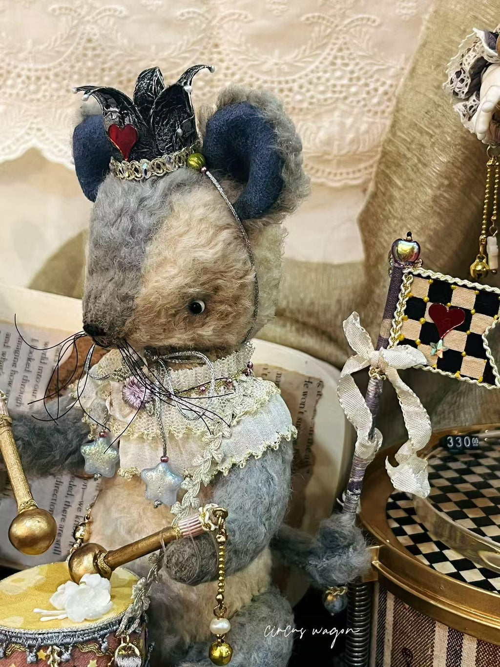 OOAK Artist Mouse Doll, Fully Jointed Handmade Animal, Whimsical Drummer, Collectible Art Toy, Heirloom Gift