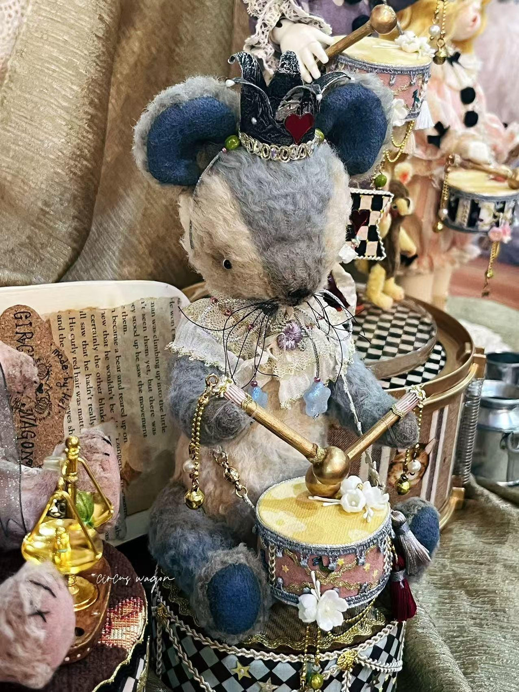 OOAK Artist Mouse Doll, Fully Jointed Handmade Animal, Whimsical Drummer, Collectible Art Toy, Heirloom Gift