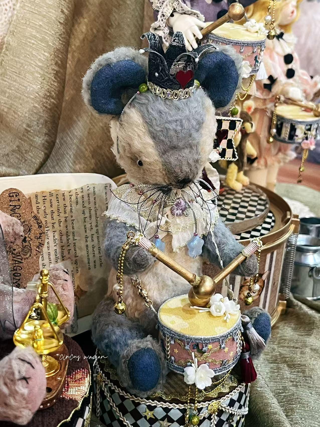 OOAK Artist Mouse Doll, Fully Jointed Handmade Animal, Whimsical Drummer, Collectible Art Toy, Heirloom Gift