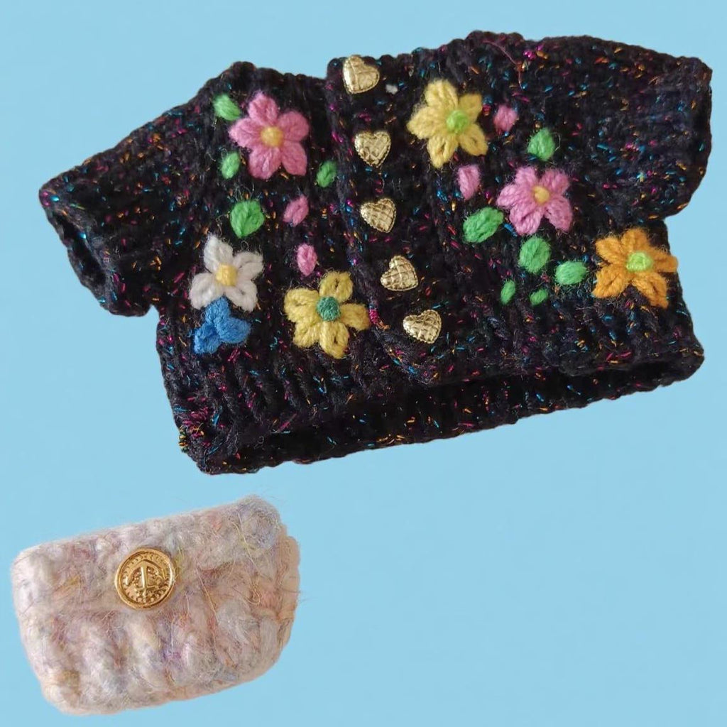 Labubu Clothes, Handmade Sparkle Night Garden Clothes, Hand-Embroidered Sparkle Sweater, Floral Labubu Outfits for 15/17cm Doll