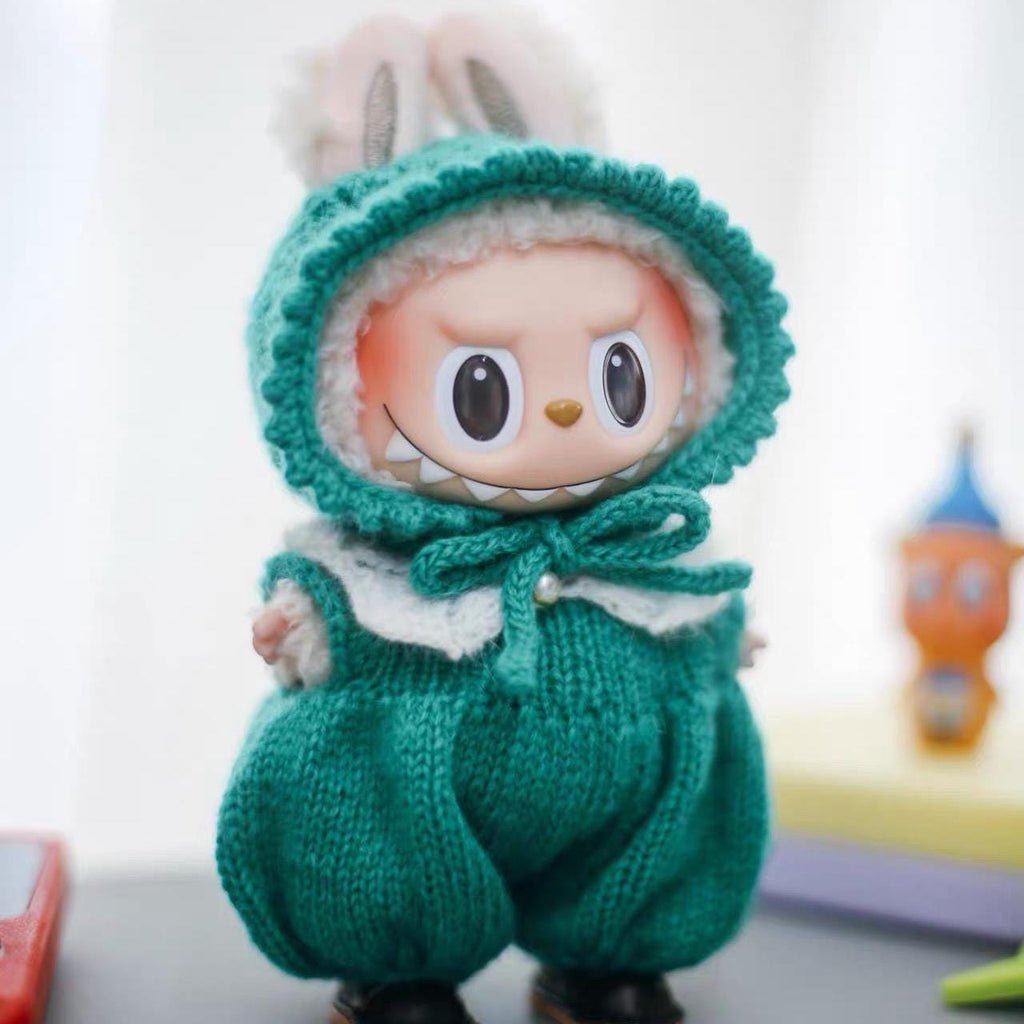 Labubu Clothes, Handmade Fully Custom Color Macaron Series Knit Romper & Bonnet, Scarf, 3Pc Set, Fully Personalized Labubu Outfits