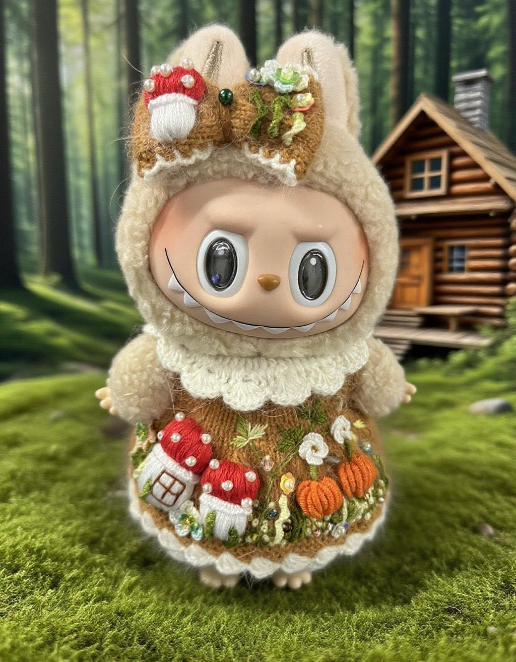 Labubu Clothes, Handmade Embroidered Diorama, Hand-Knit Artisan Dress, Cottagecore Labubu Outfits for 15/17cm Doll