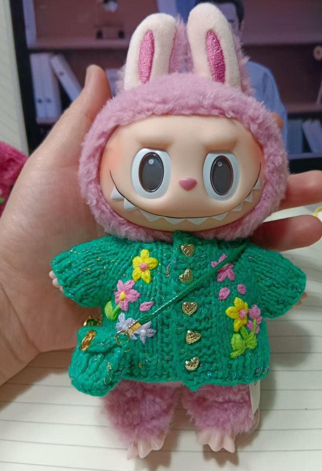 Labubu Clothes, Handmade Sparkle Night Garden Clothes, Hand-Embroidered Sparkle Sweater, Floral Labubu Outfits for 15/17cm Doll