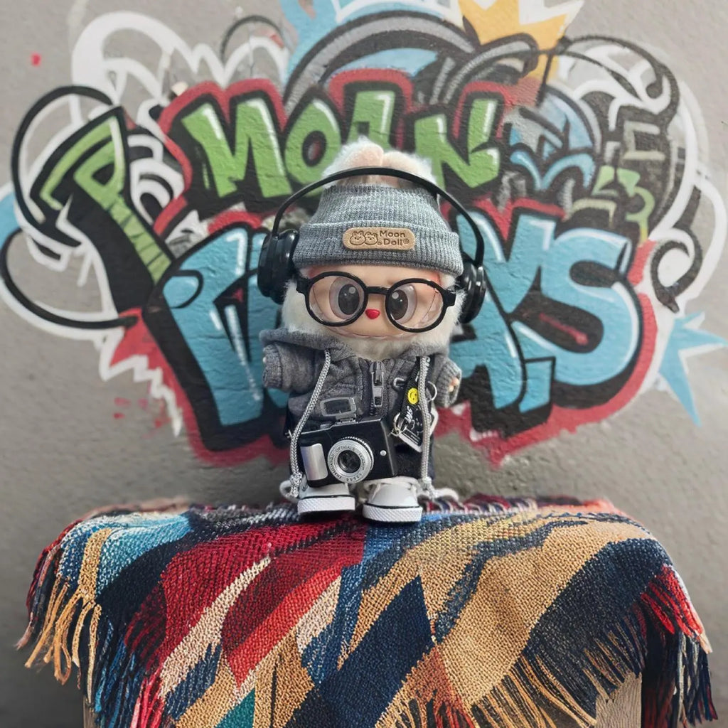 "Street Photographer" Set for Labubu Doll - 7pc Hoodie & Accessories Outfit - Pop Mart Fashion