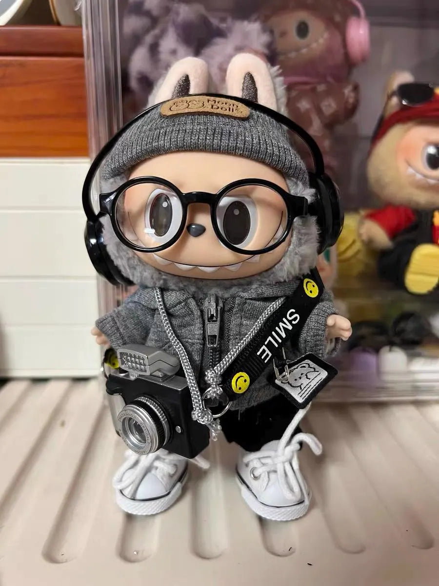 "Street Photographer" Set for Labubu Doll - 7pc Hoodie & Accessories Outfit - Pop Mart Fashion