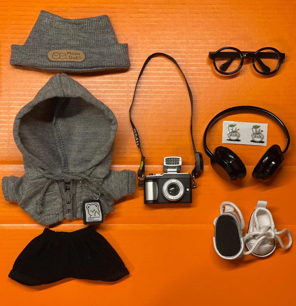 "Street Photographer" Set for Labubu Doll - 7pc Hoodie & Accessories Outfit - Pop Mart Fashion