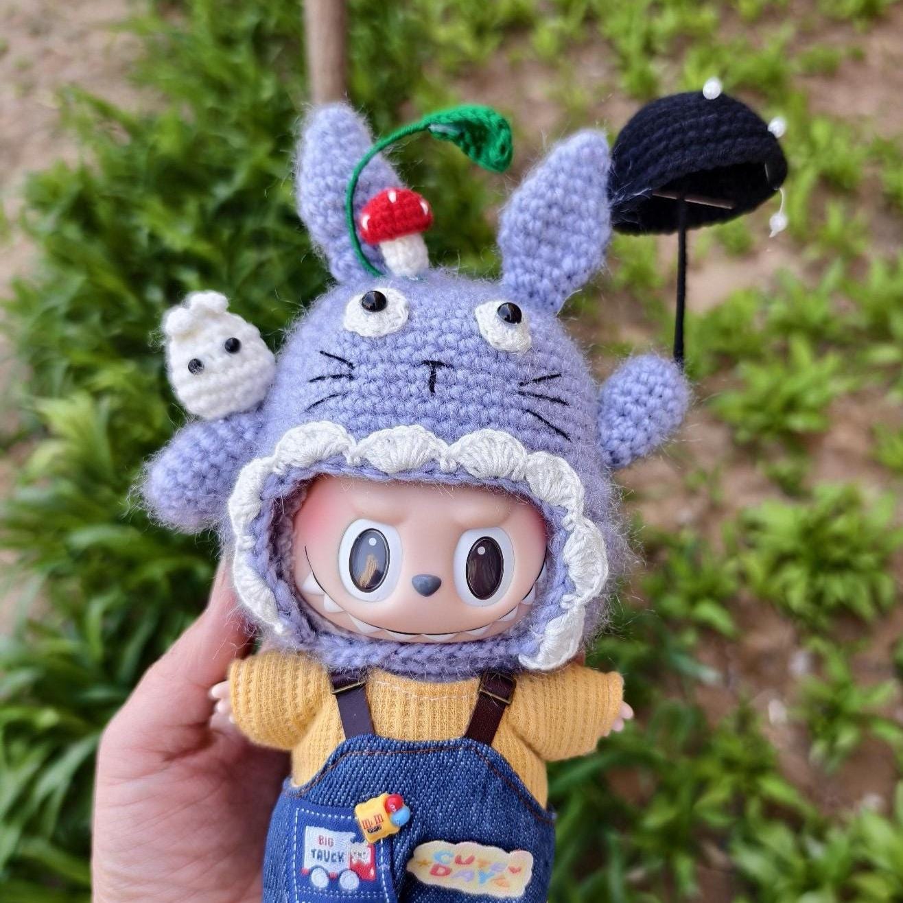 Labubu Clothes, Forest Spirit Doll Hat, Crochet Anime Inspired Diorama, Handmade Art Toy Accessory, Woodland Creature Outfits