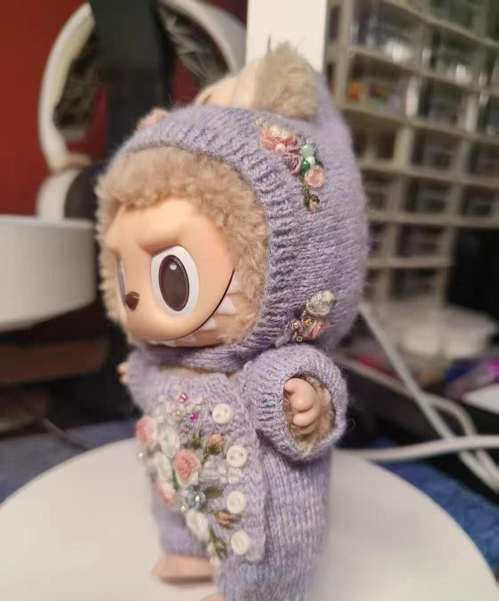 Handmade Labubu Clothes, Embroidered Floral Doll Romper, Hand-Knitting Bouquet Outfit, Romantic Cottagecore Set for 15/17cm Labubu outfits