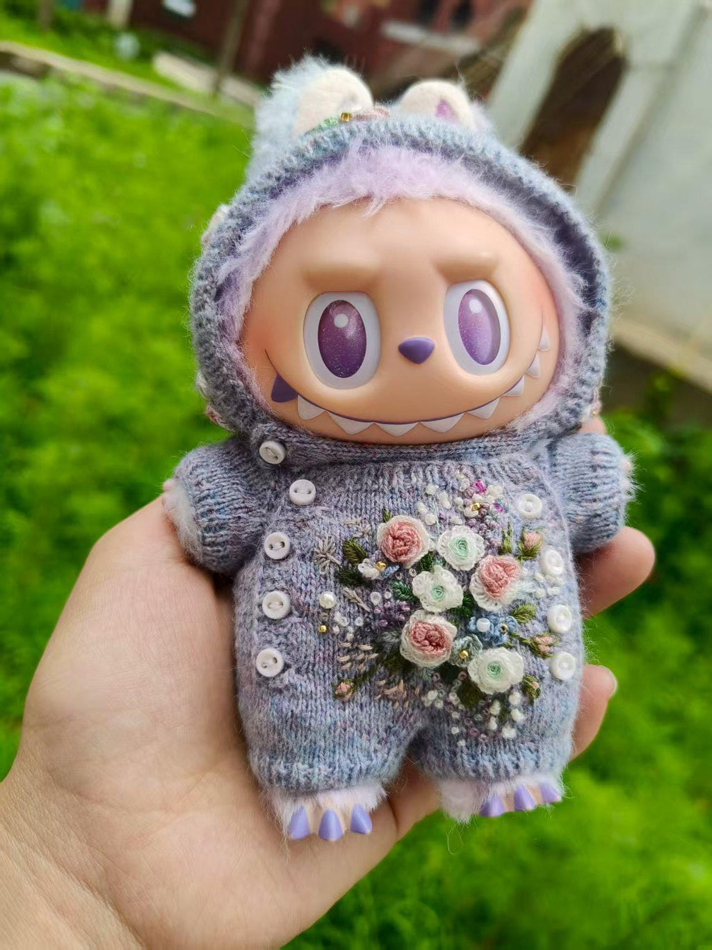 Handmade Labubu Clothes, Embroidered Floral Doll Romper, Hand-Knitting Bouquet Outfit, Romantic Cottagecore Set for 15/17cm Labubu outfits