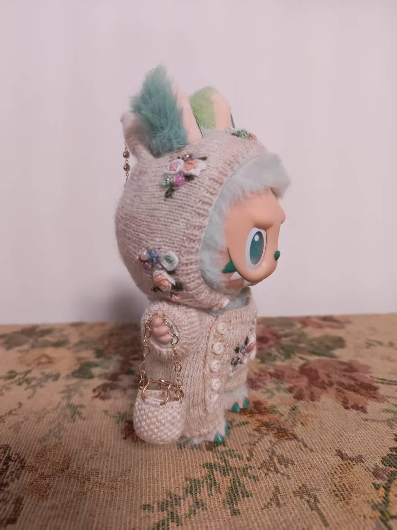 Handmade Labubu Clothes, Embroidered Floral Doll Romper, Hand-Knitting Bouquet Outfit, Romantic Cottagecore Set for 15/17cm Labubu outfits