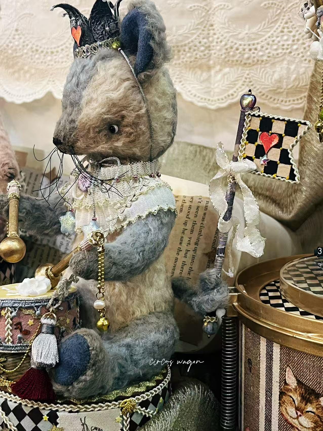 OOAK Artist Mouse Doll, Fully Jointed Handmade Animal, Whimsical Drummer, Collectible Art Toy, Heirloom Gift