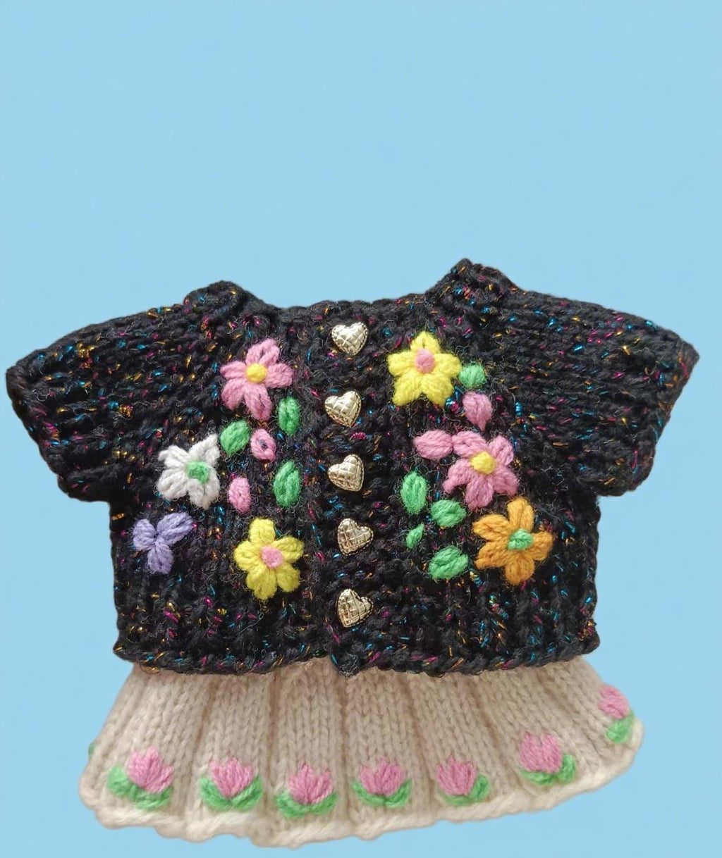 Labubu Clothes, Handmade Sparkle Night Garden Clothes, Hand-Embroidered Sparkle Sweater, Floral Labubu Outfits for 15/17cm Doll