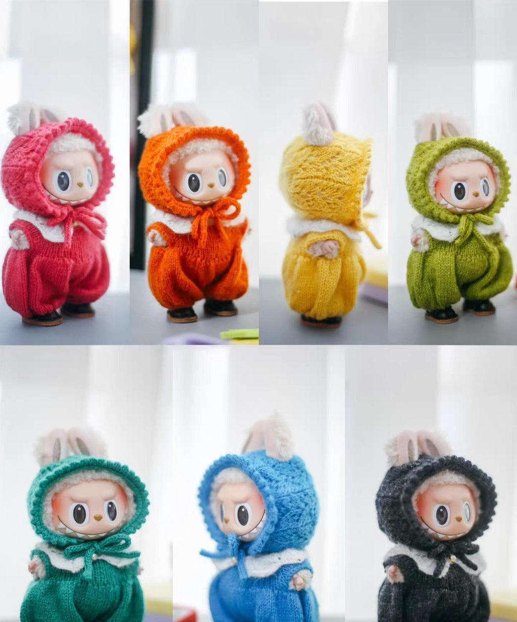 Labubu Clothes, Handmade Fully Custom Color Macaron Series Knit Romper & Bonnet, Scarf, 3Pc Set, Fully Personalized Labubu Outfits