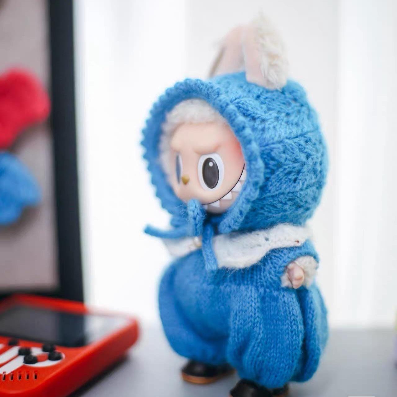 Labubu Clothes, Handmade Fully Custom Color Macaron Series Knit Romper & Bonnet, Scarf, 3Pc Set, Fully Personalized Labubu Outfits