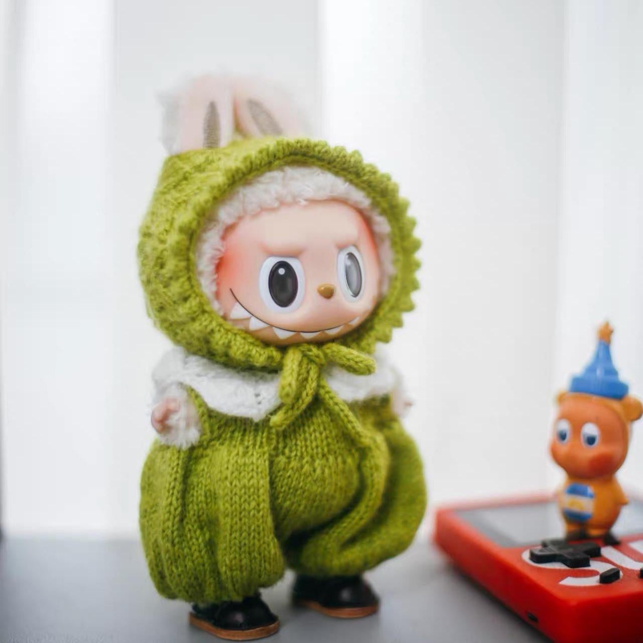 Labubu Clothes, Handmade Fully Custom Color Macaron Series Knit Romper & Bonnet, Scarf, 3Pc Set, Fully Personalized Labubu Outfits