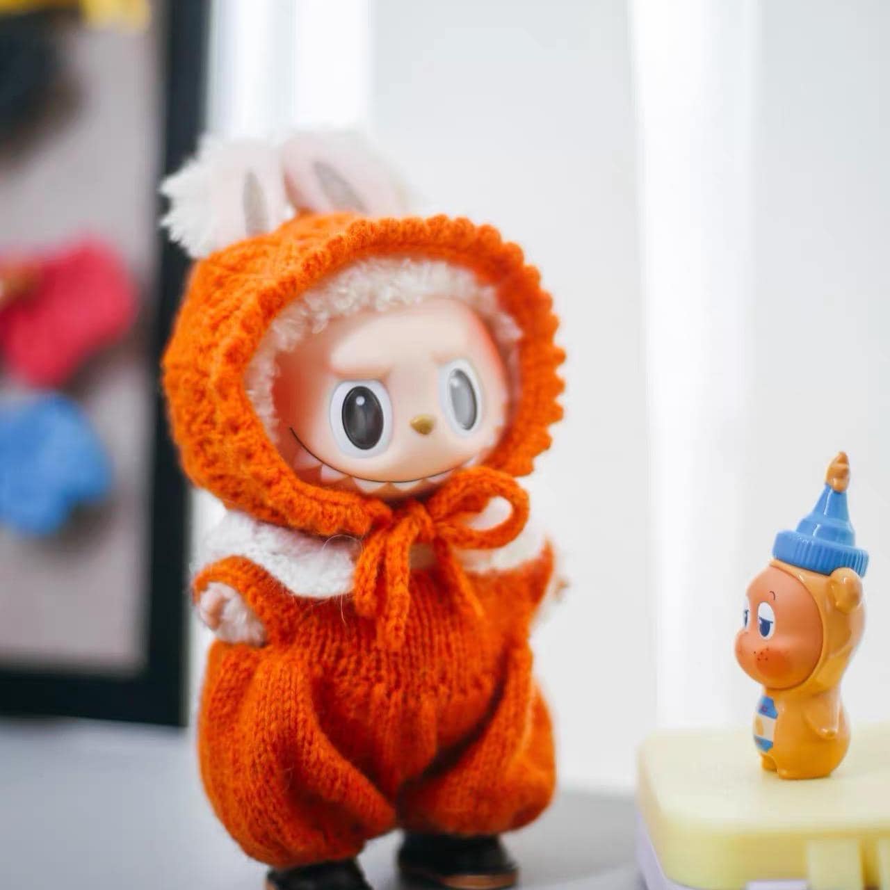 Labubu Clothes, Handmade Fully Custom Color Macaron Series Knit Romper & Bonnet, Scarf, 3Pc Set, Fully Personalized Labubu Outfits