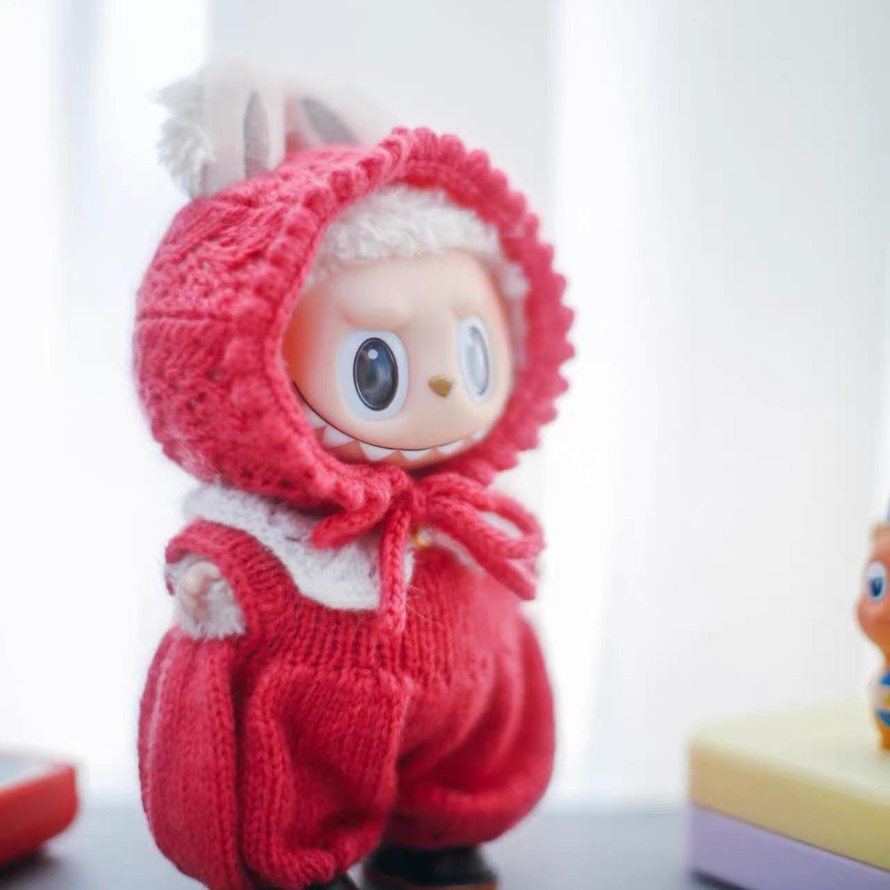 Labubu Clothes, Handmade Fully Custom Color Macaron Series Knit Romper & Bonnet, Scarf, 3Pc Set, Fully Personalized Labubu Outfits