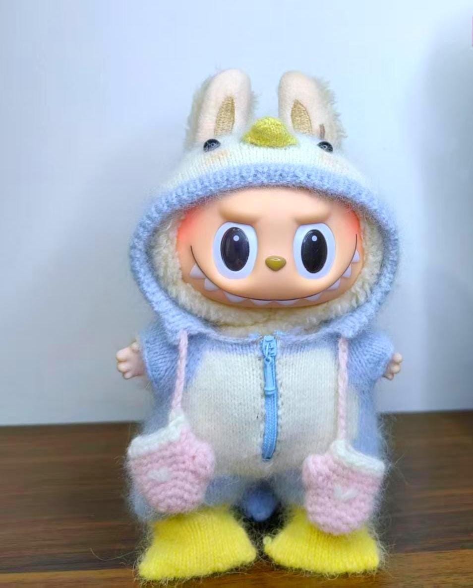 Labubu Clothes, Handmade Penguin Knit Labubu Outfit, Fuzzy Onesie Romper, Cozy Winter Labubu Outfits for 17cm Doll