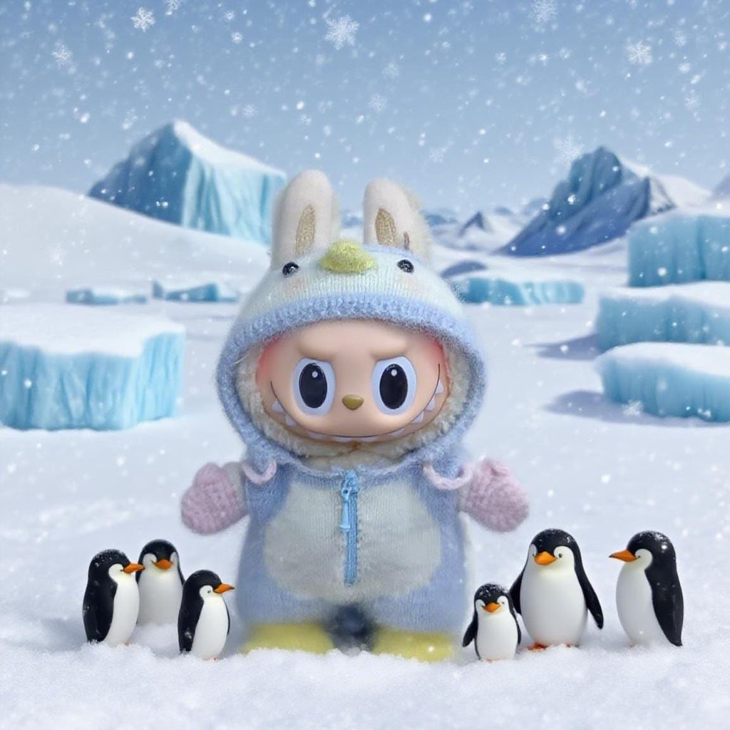 Labubu Clothes, Handmade Penguin Knit Labubu Outfit, Fuzzy Onesie Romper, Cozy Winter Labubu Outfits for 17cm Doll